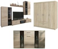 Zestaw mebli Meblościanka + Komoda + Duża Szafa Dąb Sonoma