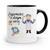 Kubek Czarny Dla Zegarmistrza O Złotym Sercu Z Nadrukiem Ze Zdjęciem
