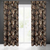 Zasłona gotowa na taśmie LARISA 140x270 czarna pomarańcz liście kwiaty