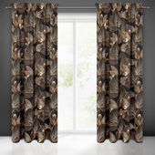 Zasłona gotowa na taśmie LARISA 140x270 czarna pomarańcz liście kwiaty