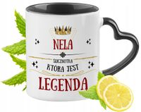 Dla Neli Kubek Czarny Z Uszkiem W Kształcie Serca Na Prezent Z Nadrukiem