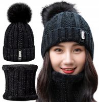 Ciepły Zimowy Komplet Damski Na Zimę Czapka Komin