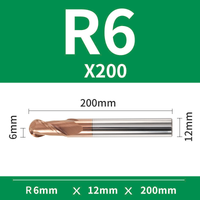 Frez kulowy, kula 2-ostrzowy VHM powłoka TiSiN Rozmiar: Ø12xR6x12Dx200