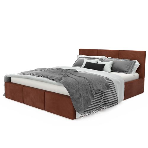 ŁÓŻKO TAPICEROWANE DO SYPIALNI 160x200 ŁÓŻKO PODWÓJNE Z POJEMNIKIEM MIODOWE na Arena.pl