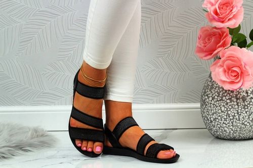 CZARNE SANDAŁY DAMSKIE SPORTOWE LATO PŁASKI SPÓD na Arena.pl