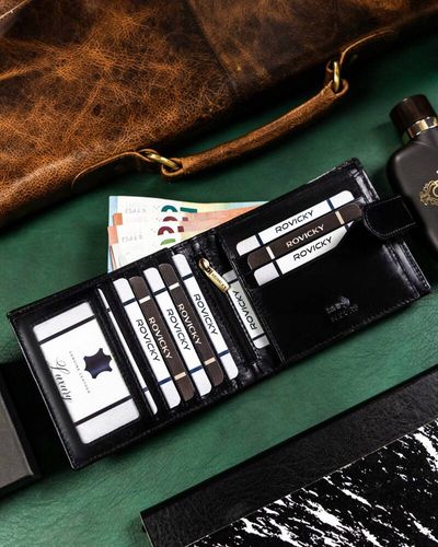 duży, skórzany portfel męski na zatrzask - rovicky na Arena.pl