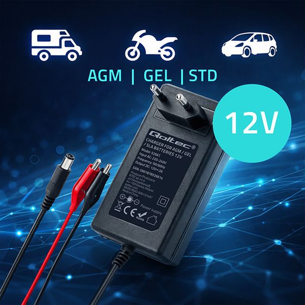 Qoltec Prostownik 12V 2A AGM/GEL/STD zdjęcie 2