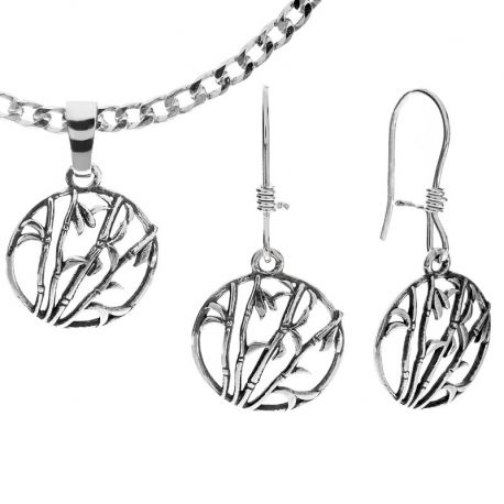 SREBRNY KOMPLET KOŁO BAMBUS SREBRO PRÓBY 925 na Arena.pl