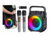 Karaoke Zestaw Bluetooth Głośnik Dwa Mikrofony Bezprzewodowe Party