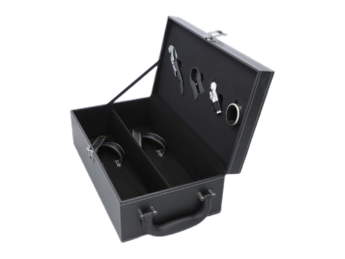 Elegancki Zestaw do Wina w Czarnej Walizce na 2 butelki Box Prezentowy na Arena.pl