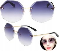 Bezramkowe Okulary damskie przeciwsłoneczne kocie SZARE UV400 Ramki złote