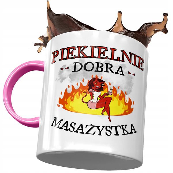 Kubek Różowy Dla Masażystki Piekielnie Dobra Z Nadrukiem Ze Zdjęciem zdjęcie 1