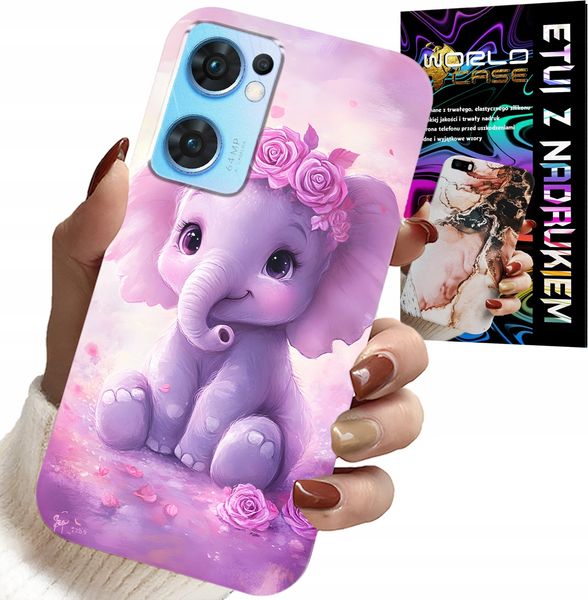 ETUI DO OPPO RENO7 5G - SŁODKI SŁONIK NA RÓŻOWYM TLE CASE +FOLIA zdjęcie 1