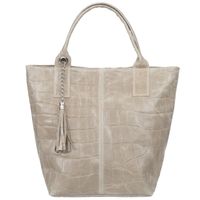 VERA PELLE torebka skórzana shopper kroko z saszetką V524 beżowa