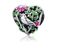Rodowany srebrny charms do pandora serce heart ptaszek rajski ptak bird srebro 925 BEAD064