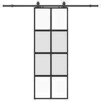 Drzwi przesuwne z zestawem okuć czarne 76x205cm szkło hartowane