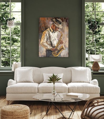 Obraz Abstrakcja MUZYK Jazzman Saksofon Portret Vintage 40cm x 50cm na Arena.pl