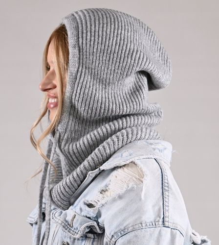 Czapka damska szara KAPTUR modny balaclava Kominiarka komin miekka zimowa na Arena.pl