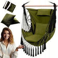 FOTEL WISZĄCY KRZESŁO BRAZYLIJSKIE HUŚTAWKA HAMAK PODUSZKI GNIAZDO XXL BOHO