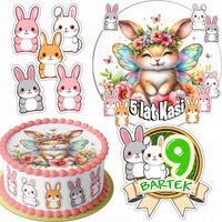 ZESTAW OPŁATEK NA TORT 20CM + 16 POSTACI - KRÓLIK LAS + IMIĘ 15CM 18CM