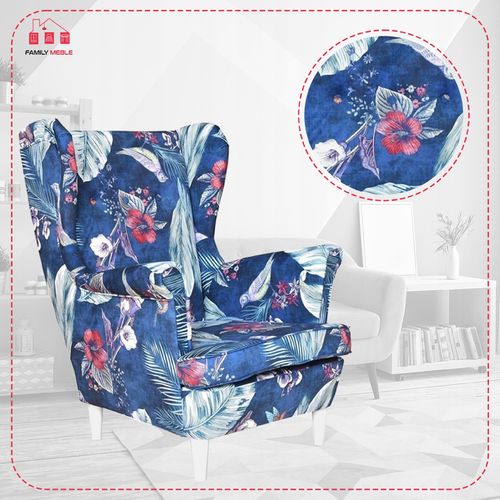 Fotel uszak ARI PRINT skandynawski  granatowy wzór ptaki na Arena.pl