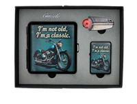 Zestaw Prezentowy Motoryzacja Papierośnica + Zapalniczka + Kamienie i Knot