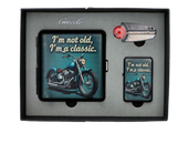 Zestaw Prezentowy Motoryzacja Papierośnica + Zapalniczka + Kamienie i Knot