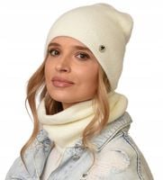 MODNY Komplet damski zimowy Ciepła CZAPKA + Komin Tuba szal Wanilia