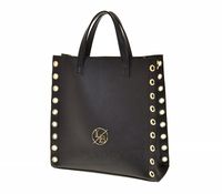 Laura Biaggi – torebka shopper czarna matowa groszek nity JS123