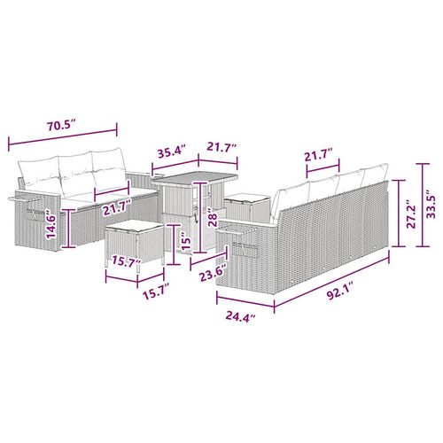 Zestaw Sof na Ogród z poduszką 10 pcs Czarny 90 x 55 x 71 cm na Arena.pl