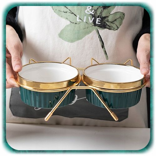 ZESTAW 2SZT MISKA DLA KOTA PSA PODWÓJNA CERAMICZNA NA STOJAKU Miski 2x300ml na Arena.pl