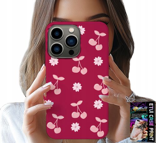 ETUI DO IPHONE 15 PRO MAX - WISIENKI, WIŚNIE NA BORDOWYM TLE + FOLIA na Arena.pl