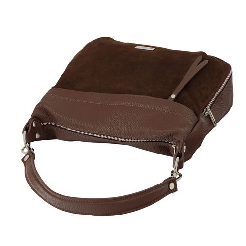 Skórzana torebka z zamszowym akcentem - Brązowa na Arena.pl