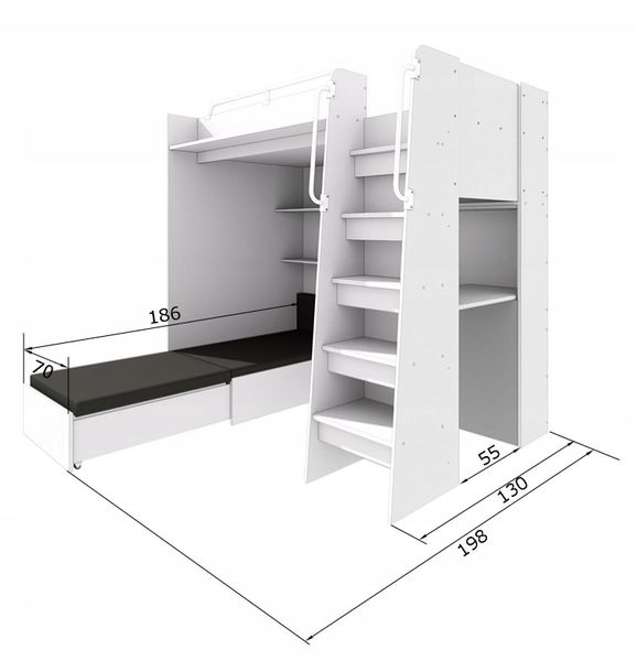 Łóżko piętrowe JSM7 z sofą i biurkiem biały mat + materac Gratis! zdjęcie 14