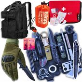 ZESTAW TURYSTYCZNY PRZEŻYCIA NÓŻ + APTECZKA +PLECAK 35L EWAKUACYJNY KIT
