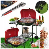 GRILL OGRODOWY WĘGLOWY Z POKRYWĄ VL02 CZERWONO/CZARNY + SZCZYPCE