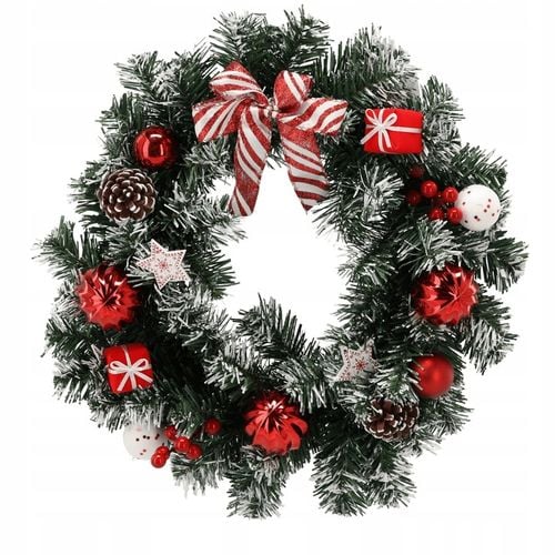 WIENIEC WIANEK STROIK ŚWIĄTECZNY 40cm czerwono biały NA DRZWI STÓŁ sztuczny na Arena.pl