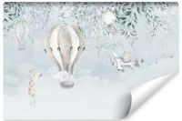 Fototapeta Dziecięca ZWIERZĘTA Balon Liście Chmury Styl Boho 450cm x 300cm