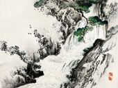 Plakat 100x75cm Waterfall, Kōno Bairei Japoński Vintage do Salonu