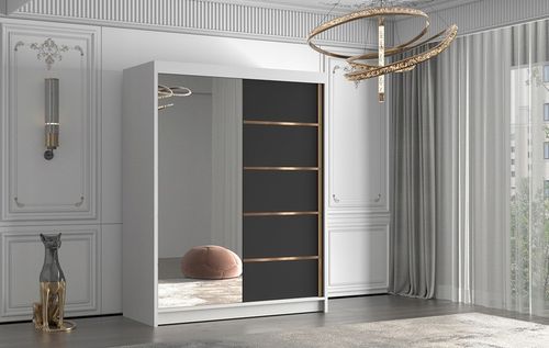 SZAFA PRZESUWNA FLAVIO III 150cm z lustrem GARDEROBA ZŁOTY uchwyt i na Arena.pl