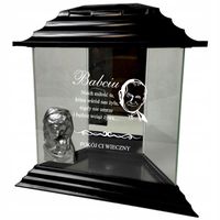 Czarny TRAPEZ SZKLANY ZNICZ kapliczka z napisem GRAWEREM dla Babci