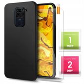Etui do Xiaomi Redmi Note 9 (Czarne, Matowe, Obudowa Slim, Silikon) + SZKŁO