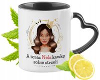 Dla Neli Kubek Czarny Z Uszkiem W Kształcie Serca Na Prezent Z Nadrukiem