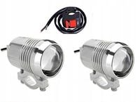 LAMPA MOTOCYKLOWA ROBOCZA HALOGEN QUAD U2 LED SREBRNA + PRZEŁĄCZNIK 2szt