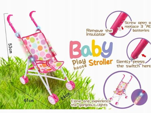 WÓZEK ZE ŚWIATŁEM DLA LALEK SPACERÓWKA PARASOLKA na Arena.pl