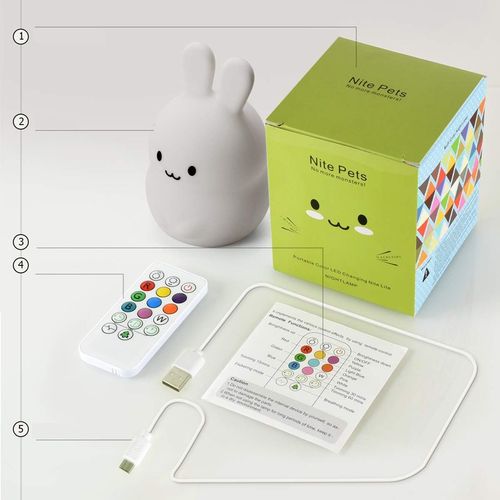 LAMPKA NOCNA KRÓLIK DLA DZIECI KOLOROWA SILIKONOWA z PILOTEM RGB MIĘKKA LED na Arena.pl