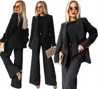 Elegancki GARNITUR KOMPLET damski szerokie spodnie na kant + marynarka