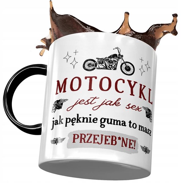 Kubek Czarny Śmieszny Motocykl Jest Jak Seks Z Nadrukiem Ze Zdjęciem zdjęcie 1