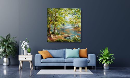 OBRAZ NA PŁÓTNIE 097 Staw w lesie 70x70cm na Arena.pl