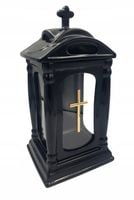 Znicz Piękny Duży Kapliczka Ceramiczna Czarna Zdobiony Złoty Krzyż